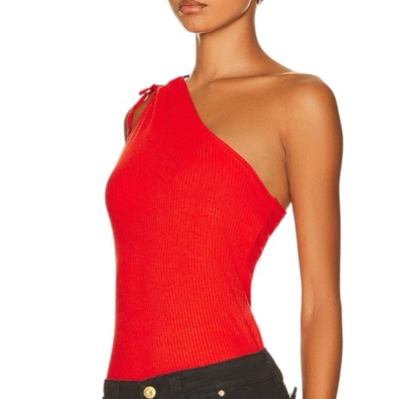 The Range Red Ribbed Knit One Shoulder Bodysuit Top Size Small - Picture 4 of 8